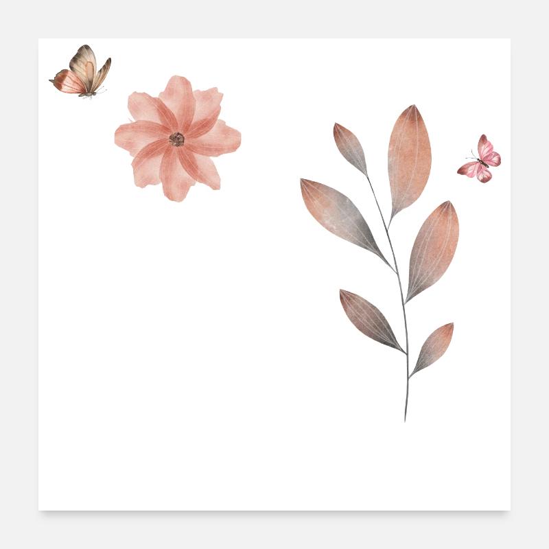 Buchstabe n Wildblumen Aquarelle Poster 60x60 cm