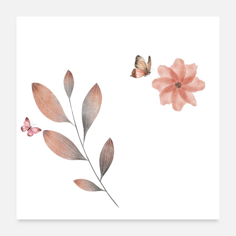 Lettre u fleurs sauvages aquarelles Poster 60 x 60 cm