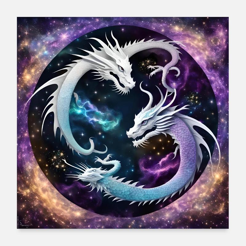 Dragon Yin und Yang Poster 60x60 cm