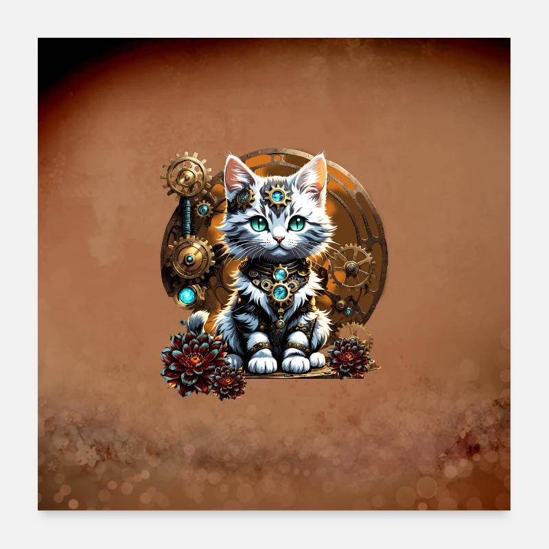 Un mignon petit chaton de style steampunk Poster 60 x 60 cm
