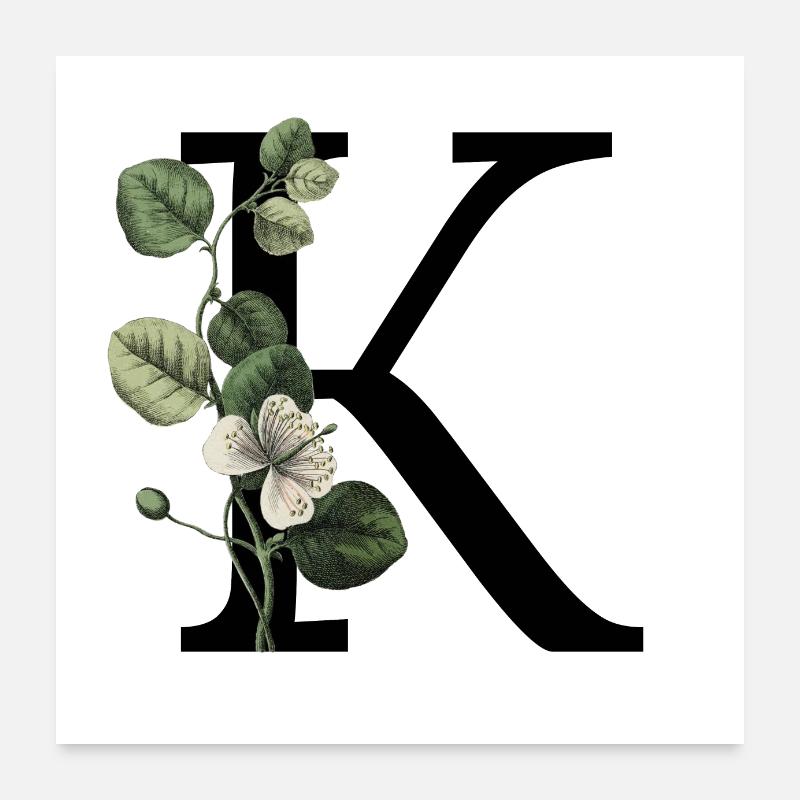 lettre K botanique vert Poster 60 x 60 cm