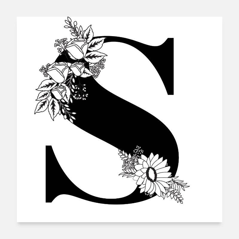 Black and white floral letters Poster 24" x 24" (60x60 cm)