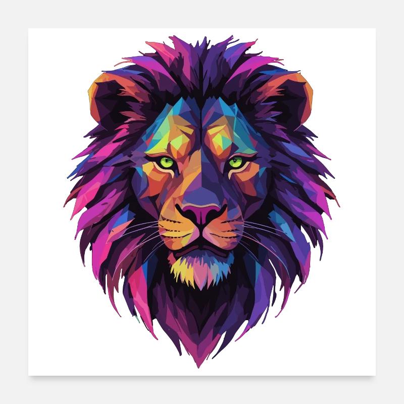 Lion Lion Head Geometric Geometry Colorful Gift Poster 24" x 24" (60x60 cm)