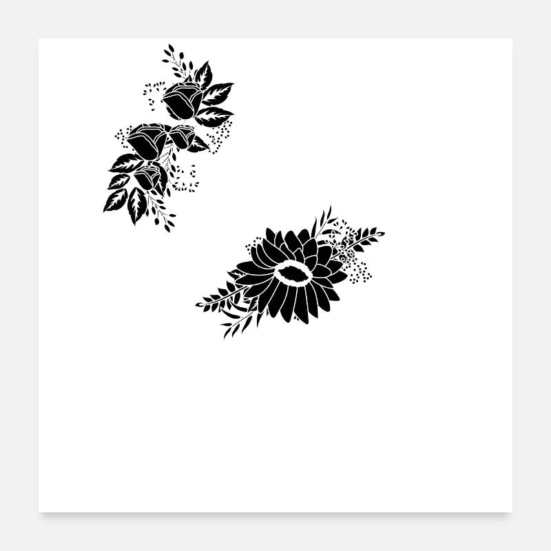 Lettre x floral noir et blanc Poster 60 x 60 cm