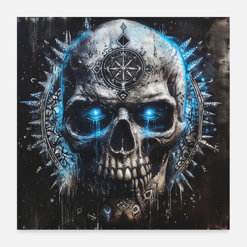 Crâne de Viking Crâne de Vikings Valhalla Vegvisir Poster 60 x 60 cm