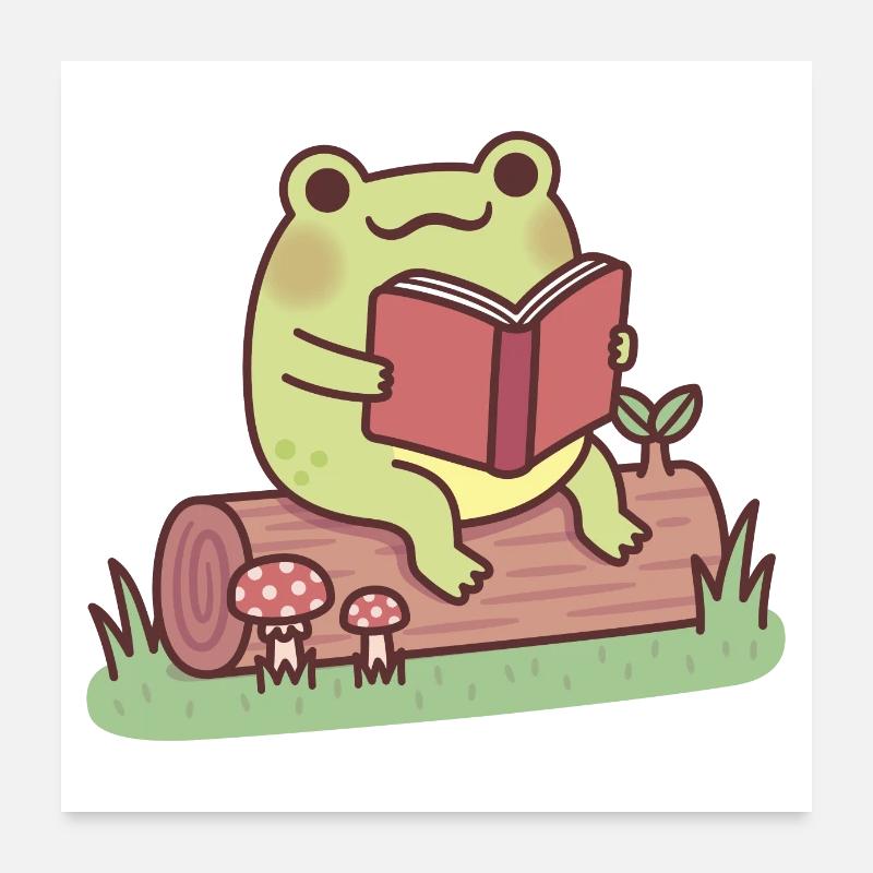 Süßer Frosch, der im Freien ein Buch liest Poster 60x60 cm