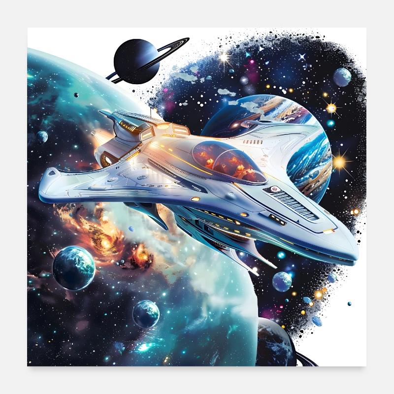 Découvrez de nouveaux mondes avec le vaisseau spatial Poster 60 x 60 cm