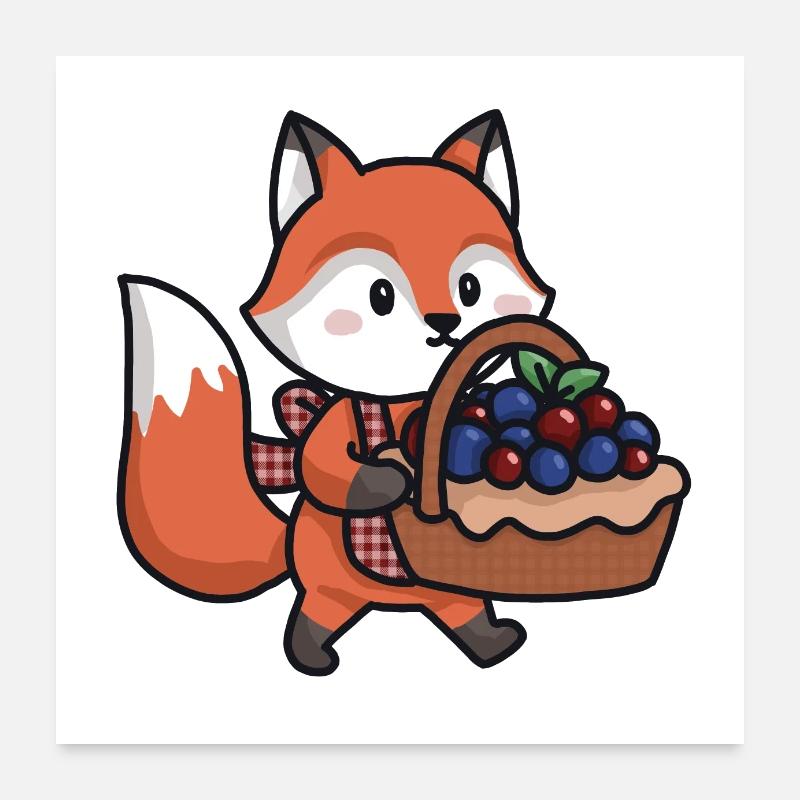 Süßer Fuchs mit Beerenkorb Poster 60x60 cm