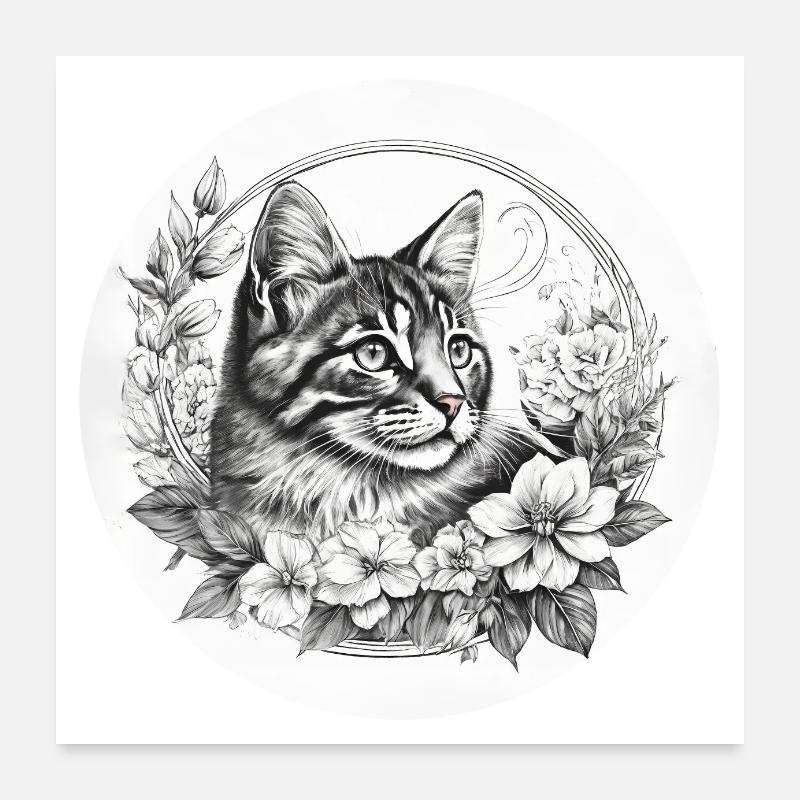 Cat black wise, looking to the left Poster 24" x 24" (60x60 cm)