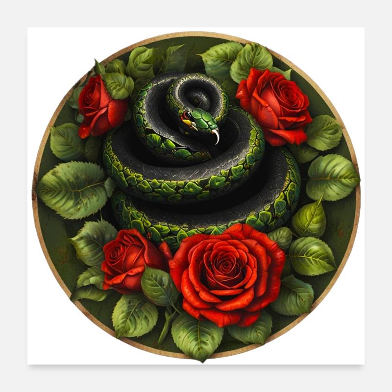 Serpent et roses rouges Poster 60 x 60 cm