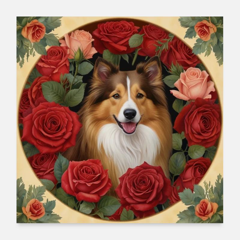 Collie and Red Roses Poster 24" x 24" (60x60 cm)