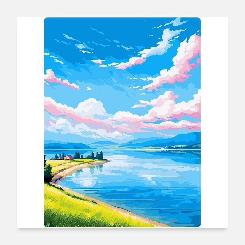 Lac de Neuchâtel Suisse Affiche de voyage vintage Poster 60 x 60 cm