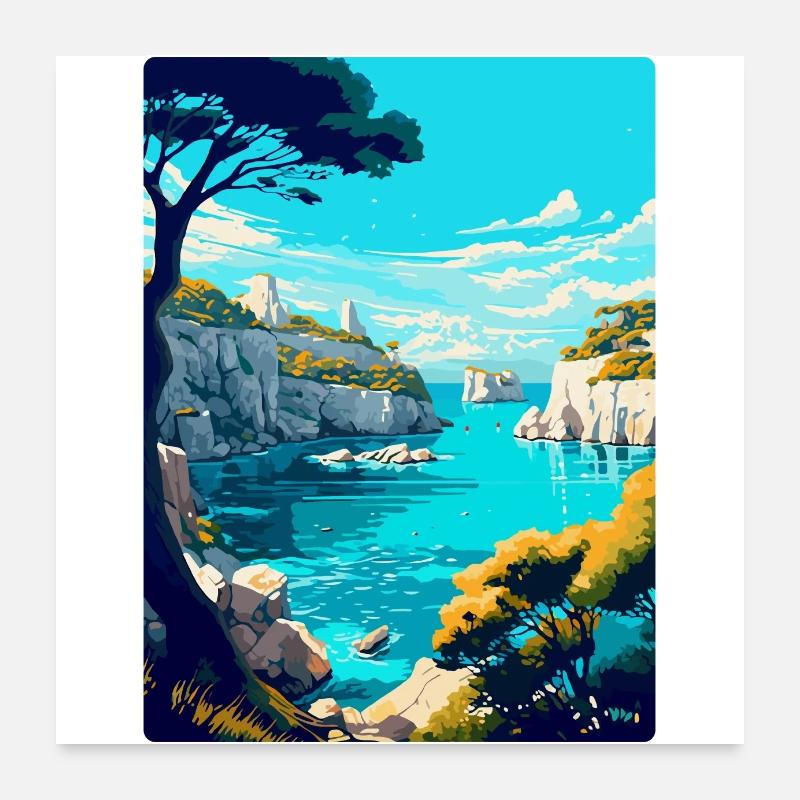 Calanques Frankreich Vintage Reiseplakat Souvenir Poster 60x60 cm