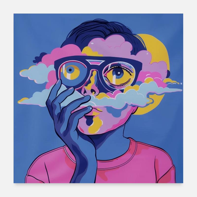 Psychedelisches Gesicht Poster 60x60 cm