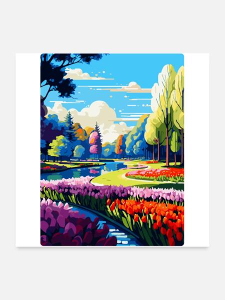 Affiche de voyage des jardins de Keukenhof, Pays-Bas, WPA - Poster 60 x 60 cm - blanc - Devant