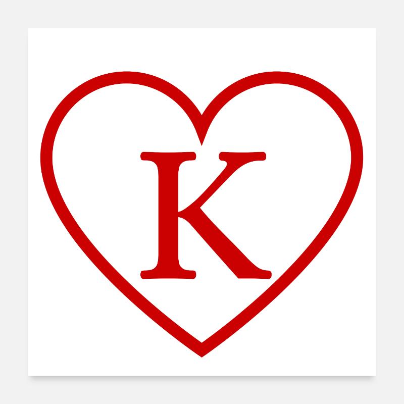 Buchstabe k Rotes Herz Poster 60x60 cm