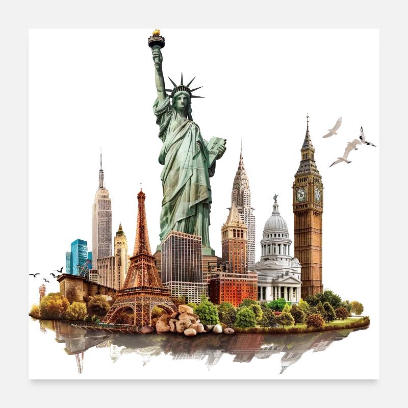 Die Wahrzeichen der Großstädte Poster 60x60 cm