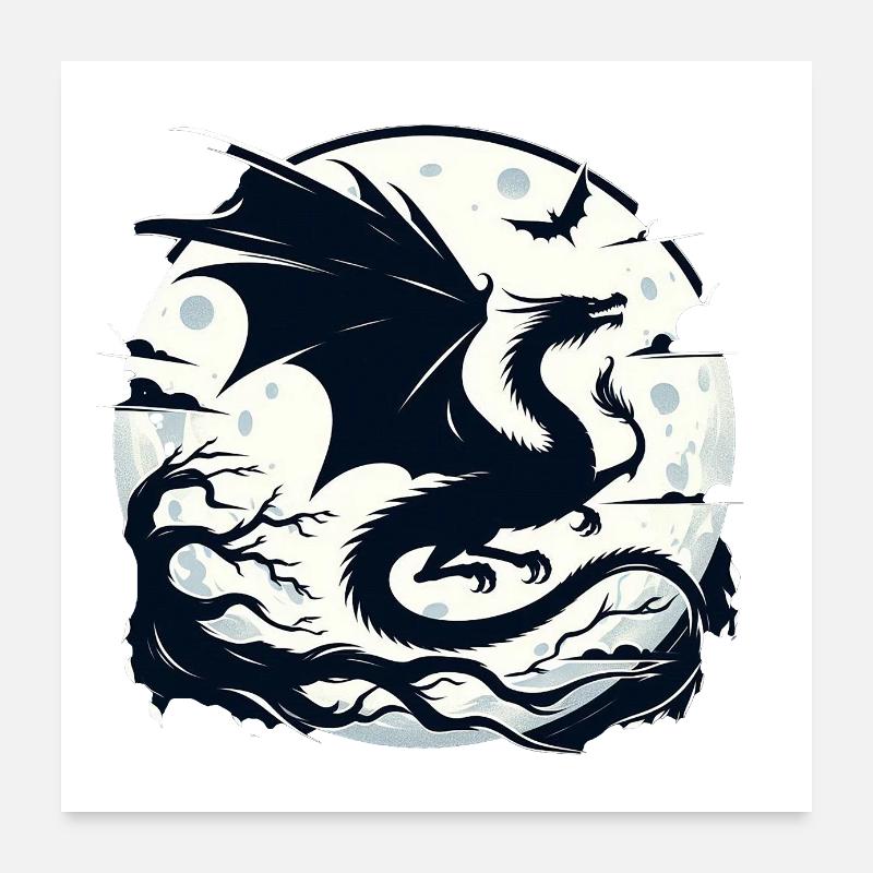 Mystical Dragon Moonlight Poster 24" x 24" (60x60 cm)