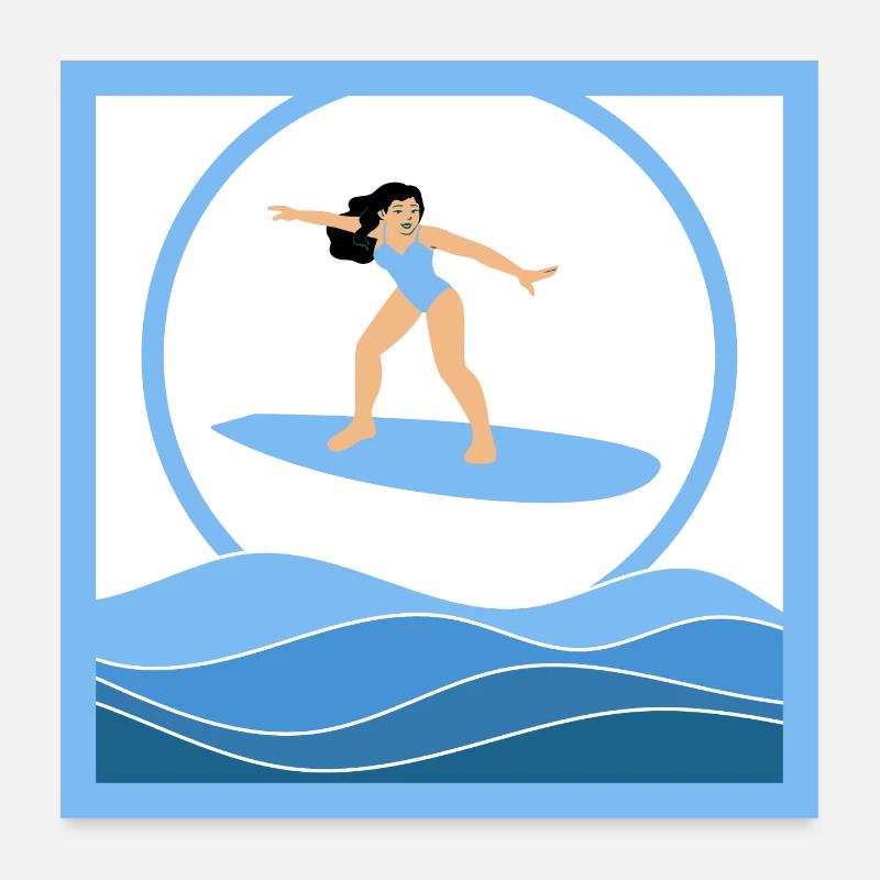 Surfeuse brune au dessus des vagues Poster 60 x 60 cm