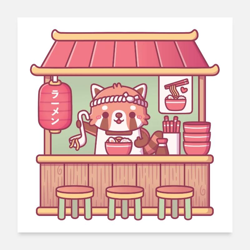 Boutique de ramen panda roux mignon Poster 60 x 60 cm
