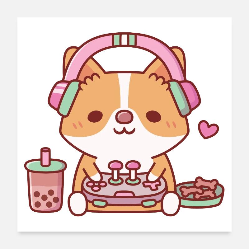 Cute Corgi Loves Playing Video Games Poster 24" x 24" (60x60 cm)