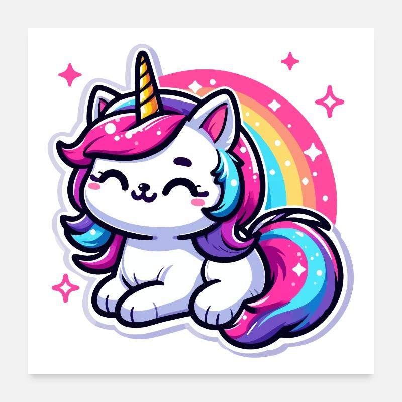 Chat licorne arc-en-ciel Poster 60 x 60 cm