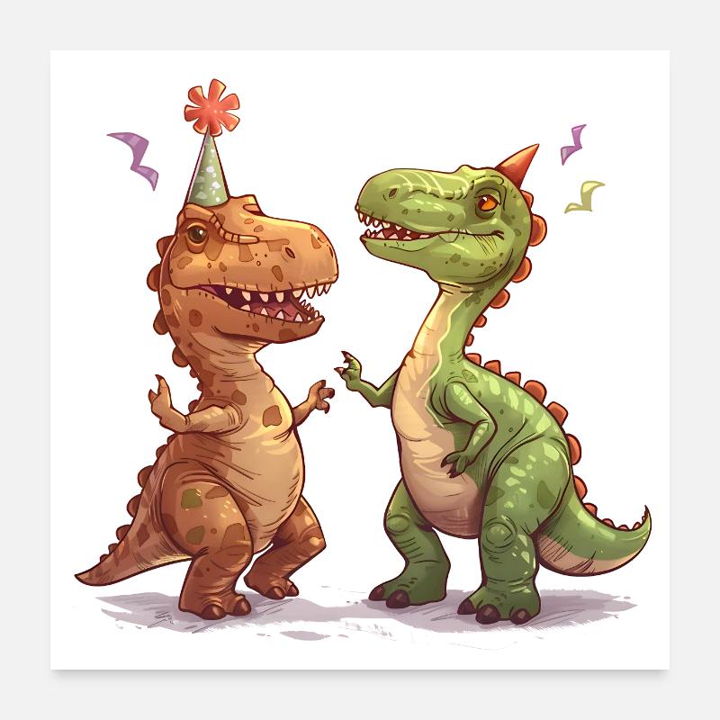 Two Dancing Dinosaurs Poster 24" x 24" (60x60 cm)