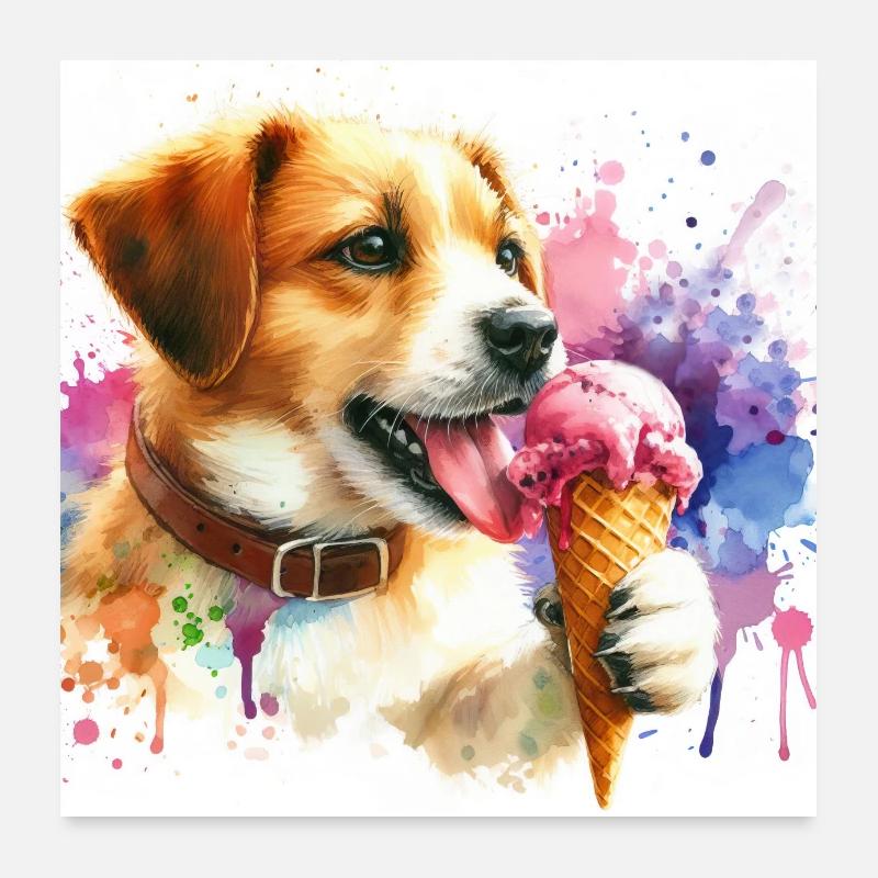 Hund isst Eis Poster 60x60 cm