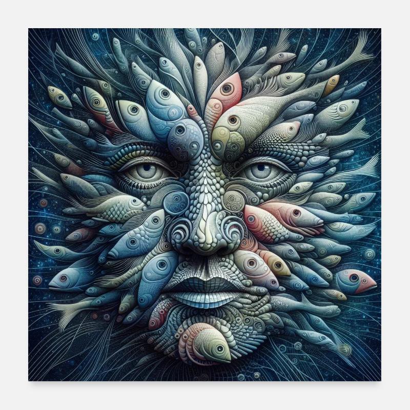 Visage de poisson - Poster 60 x 60 cm - blanc