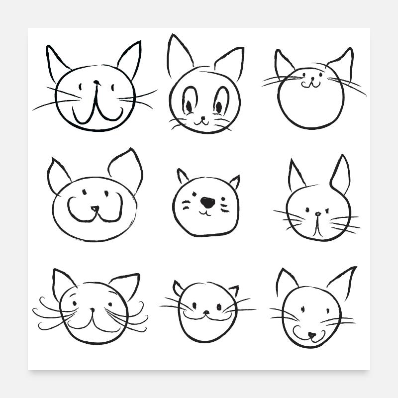 Funny Cats Drawing Poster 24" x 24" (60x60 cm)
