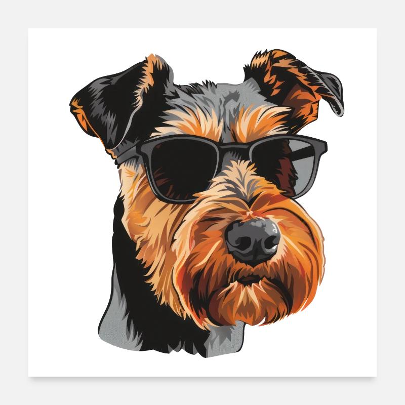 Airedale Terrier, Chien, Lunettes De Soleil, Été Poster 60 x 60 cm