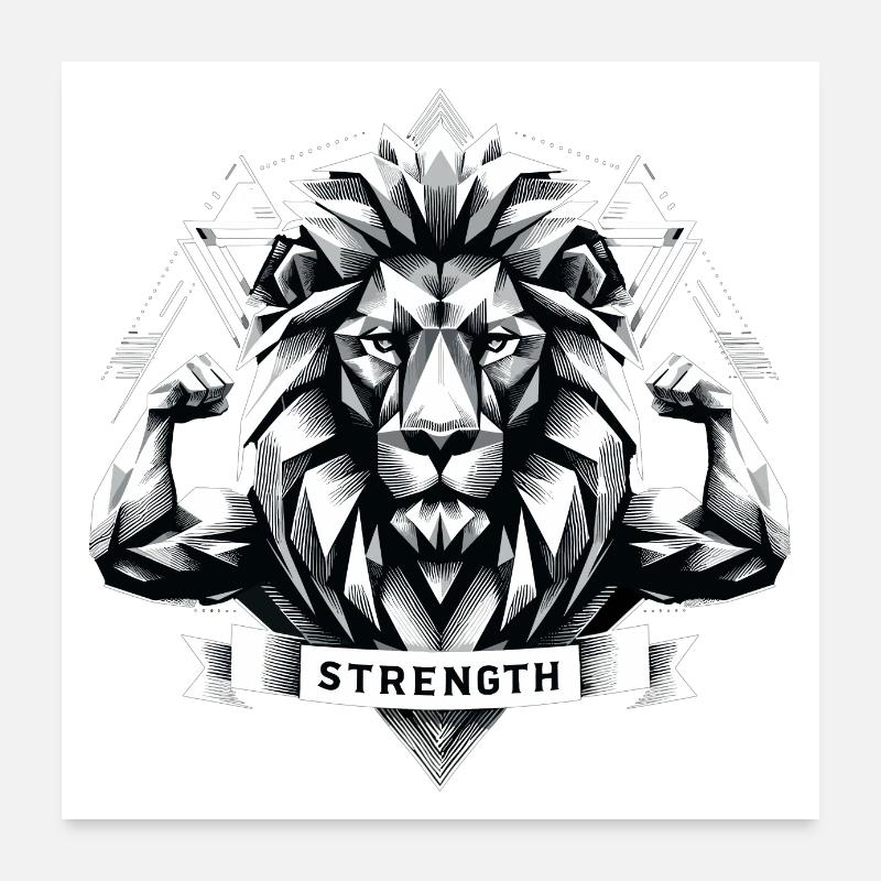 Lion Lion Head Geometric Geometry Strength Poster 24" x 24" (60x60 cm)
