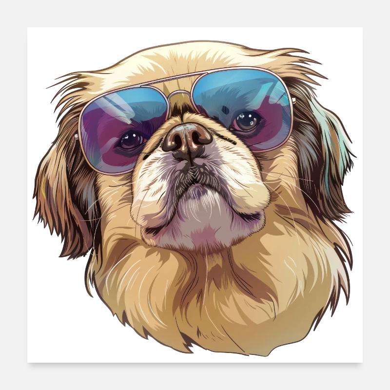 Pekingese, dog, sunglasses, summer, gift Poster 24" x 24" (60x60 cm)