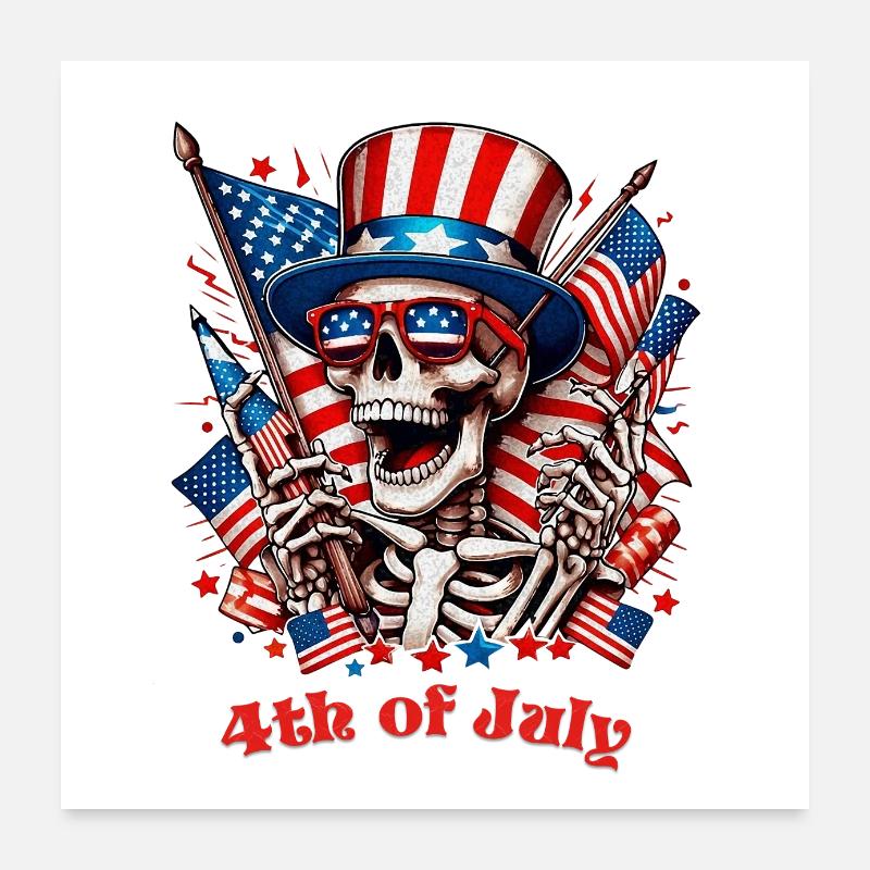 Funny Skeleton 4th of July Poster 24" x 24" (60x60 cm)