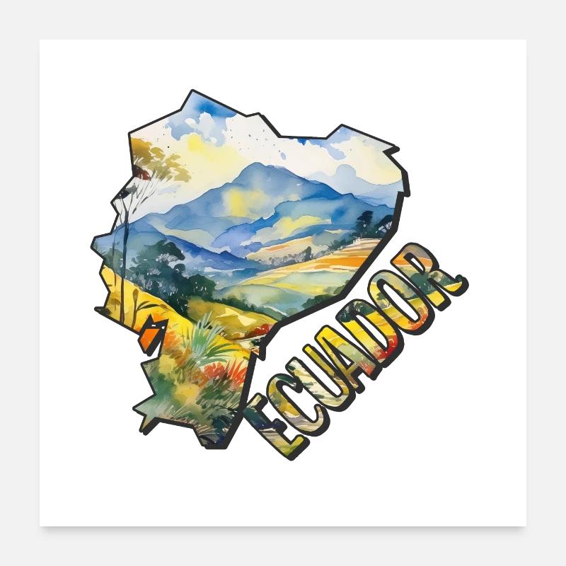 Watercolor Map Ecuador Poster 24" x 24" (60x60 cm)