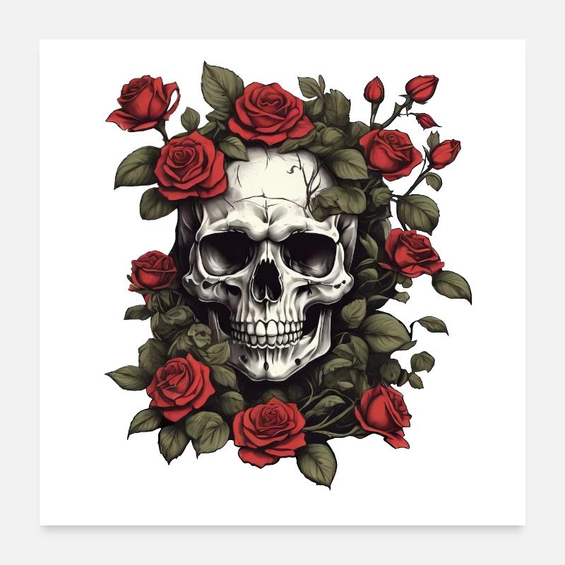 Crâne de rose Poster 60 x 60 cm