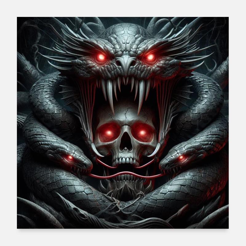 Crâne dévoré par les serpents Poster 60 x 60 cm