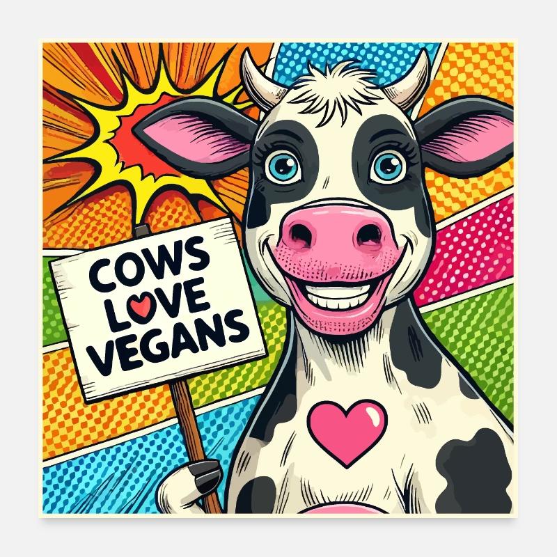 Cows Love Vegans Popart - Poster 60x60 cm - Weiß