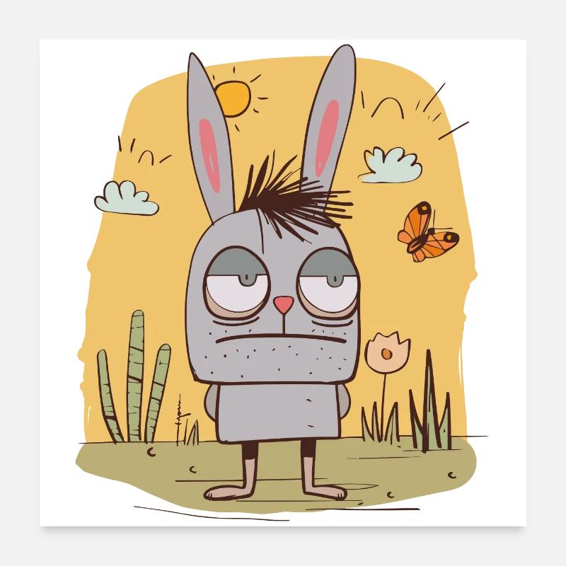 Lapin de mauvaise humeur - Poster 60 x 60 cm - blanc