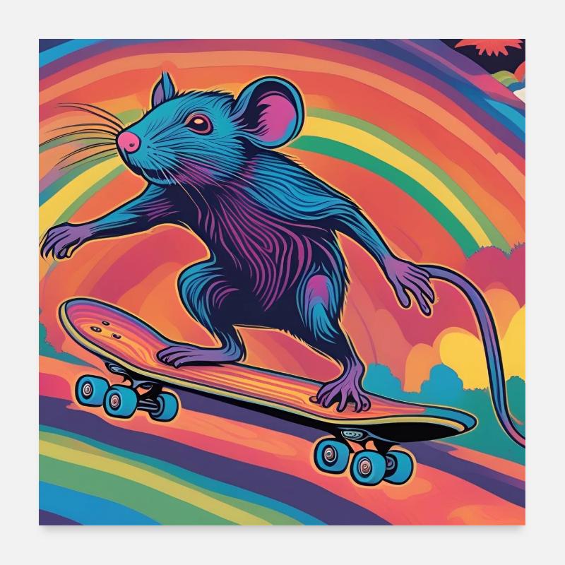 Souris sur une planche à roulettes Poster 60 x 60 cm