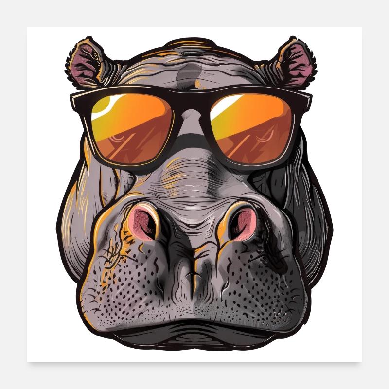hippo, hippo, hippo, sunglasses, summer Poster 24" x 24" (60x60 cm)