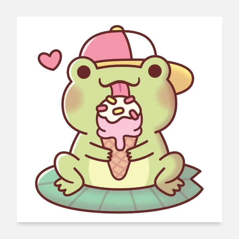 Cute Frog Licking On Ice Cream Poster 24" x 24" (60x60 cm)