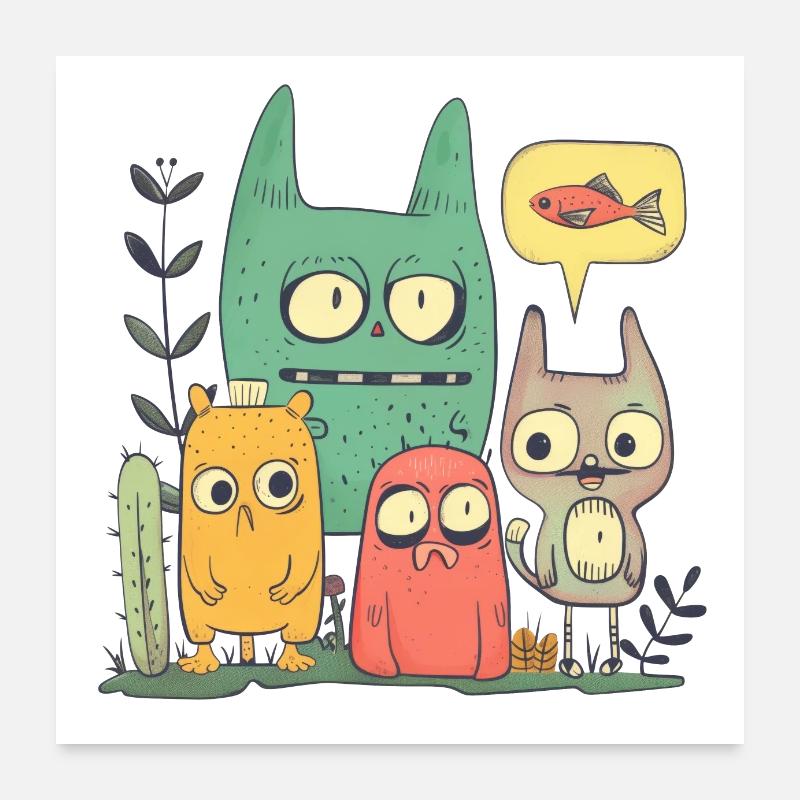 Les amis n’ont pas envie de pêcher - Poster 60 x 60 cm - blanc