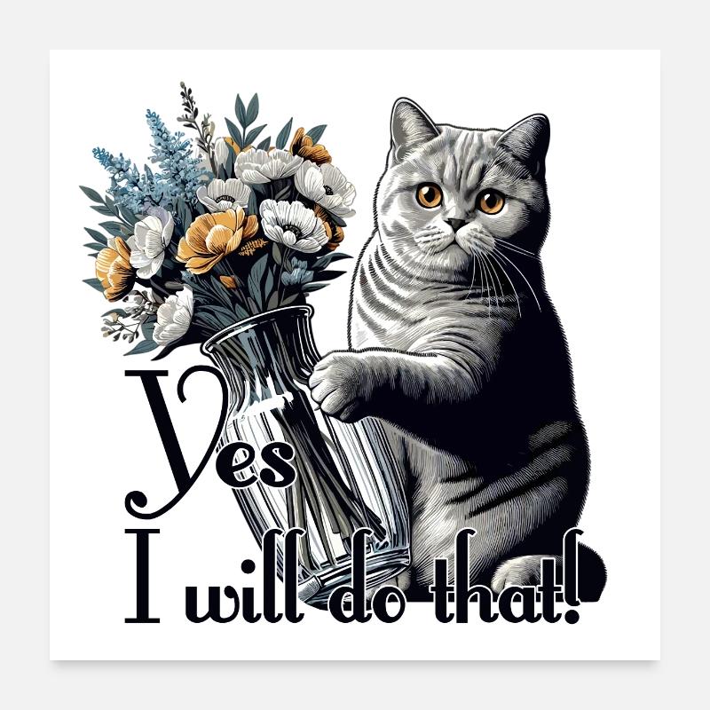 BKH British Shorthair Cat Vase Topple Over Gift Poster 24" x 24" (60x60 cm)