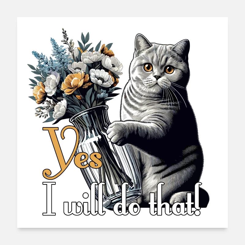 BKH Britisch Kurzhaar Katze Vase umkippen Geschenk Poster 60x60 cm