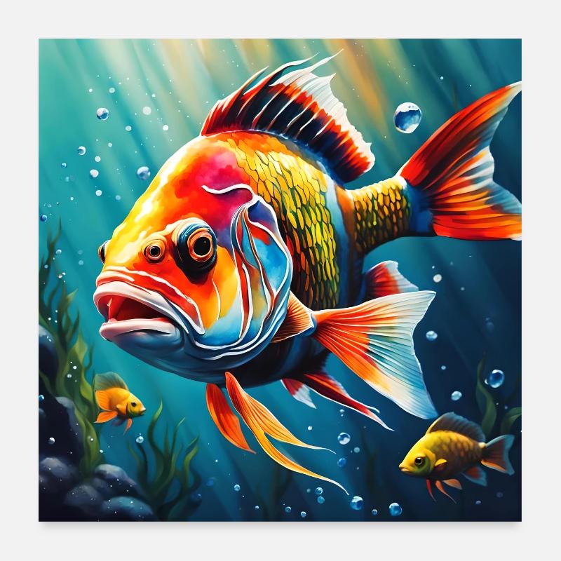 Poisson coloré - Poster 60 x 60 cm - blanc