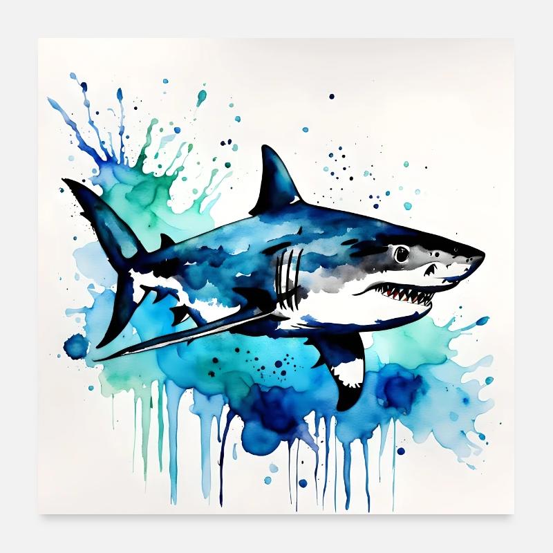 Requin - Poster 60 x 60 cm - blanc