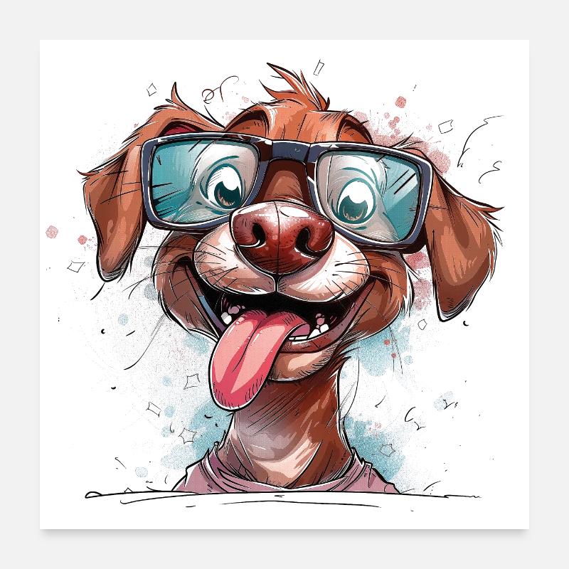 Fröhlicher Hund mit Brille Poster 60x60 cm