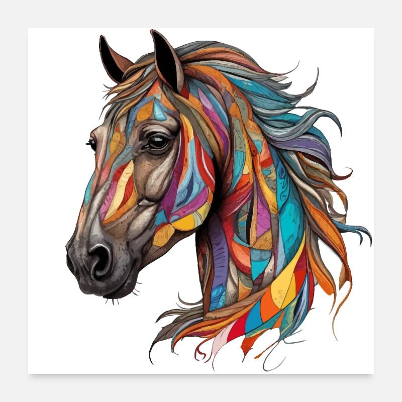 coloré Cheval Tête de Cheval Nuestern Tête de Cheval Poster 60 x 60 cm