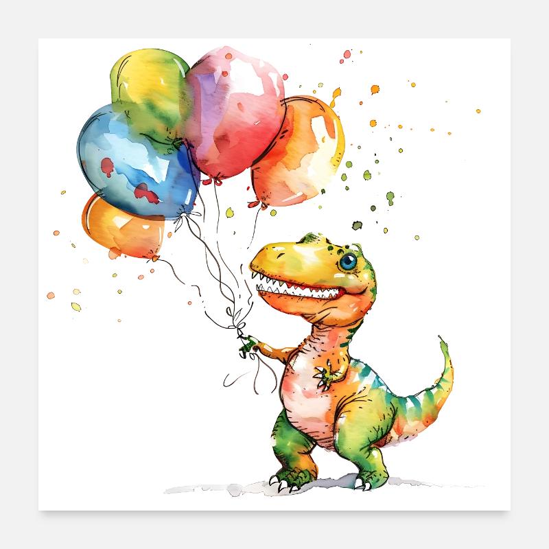 Saurier freut sich über Luftballon Poster 60x60 cm